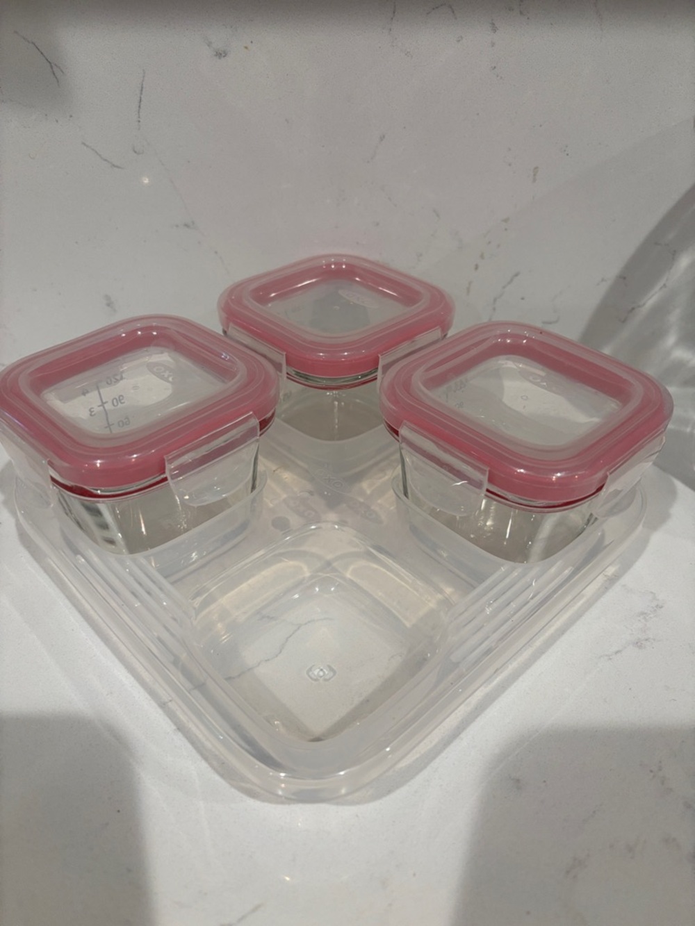 Oxo Clear Glass Food Storage Jars with Pink Lids - Set of 3
